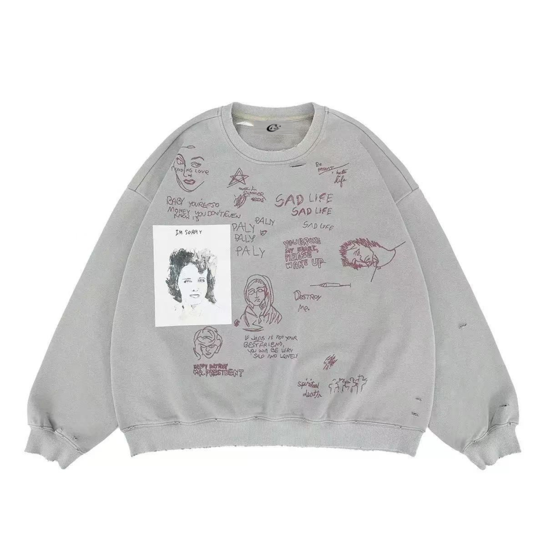 3-6-5.shop Sad Life Hand-Drawn Sweatshirt