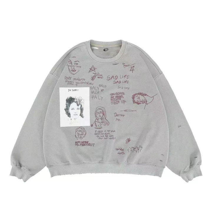 3-6-5.shop Sad Life Hand-Drawn Sweatshirt