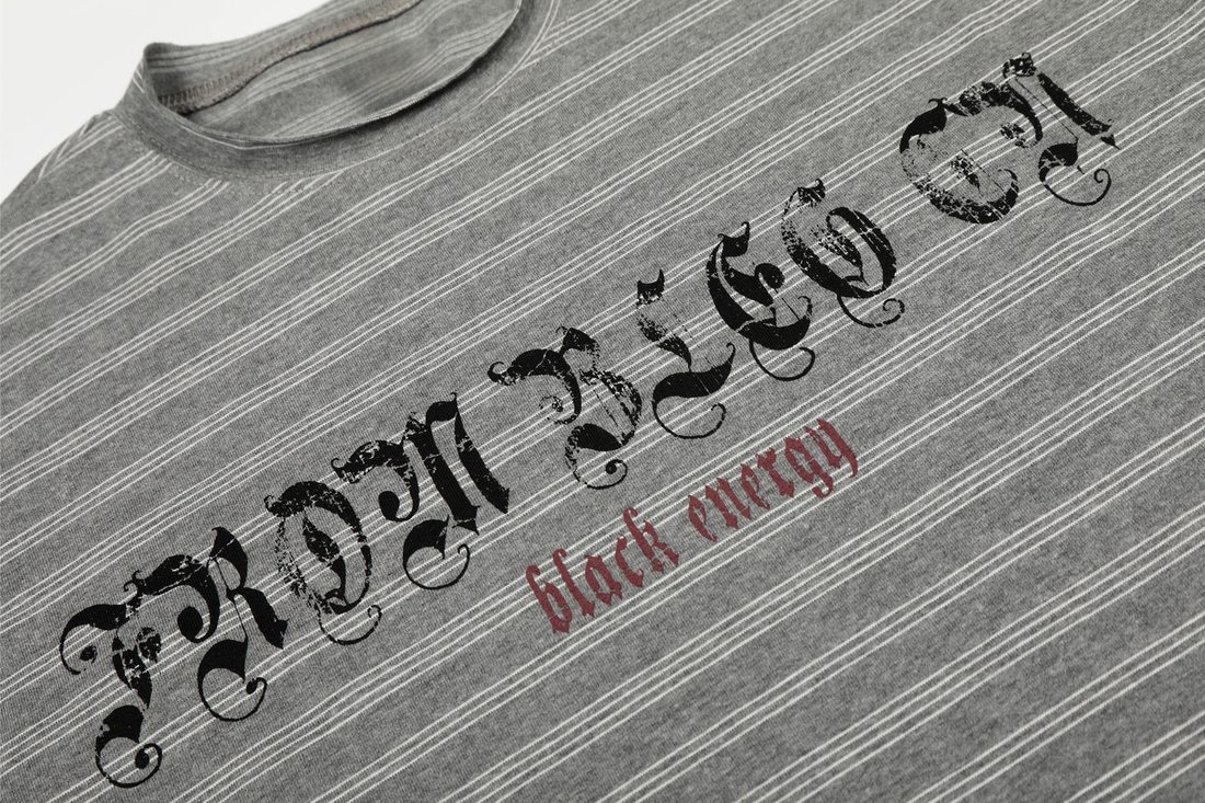 3-6-5.shop Striped Gothic Logo Long Sleeve Tee