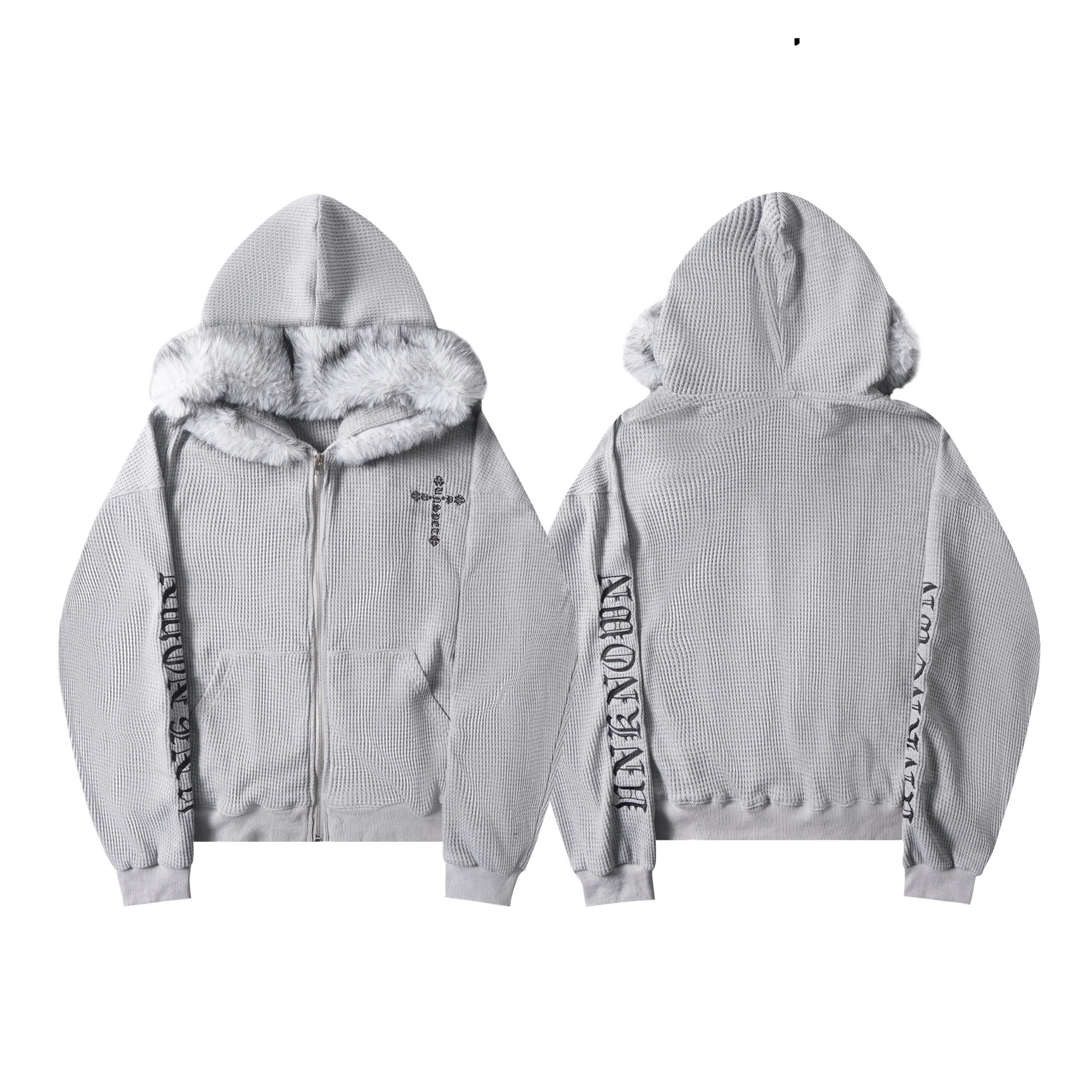 3-6-5.shop Faux Fur Trim Zip-Up Hoodie