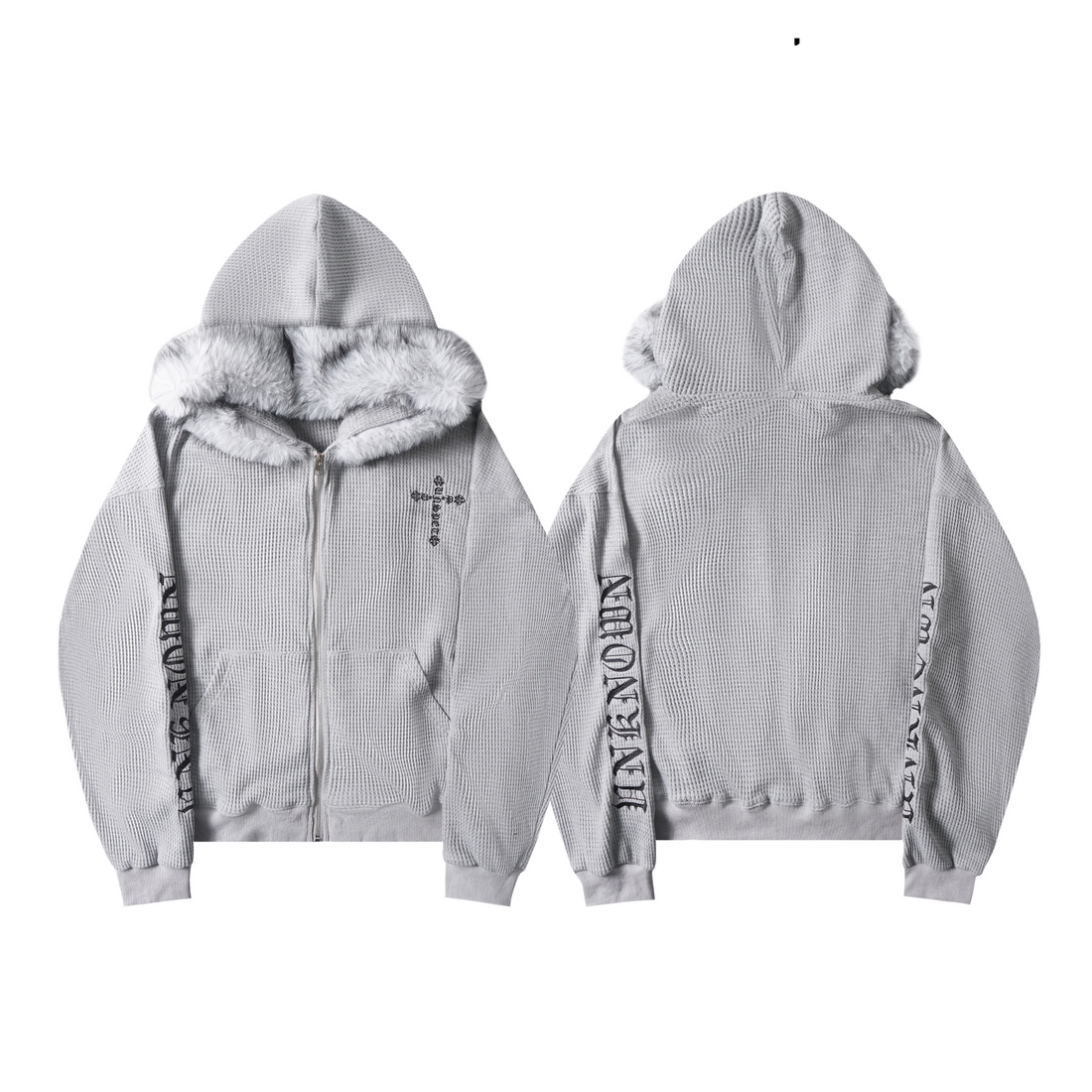 3-6-5.shop Faux Fur Trim Zip-Up Hoodie
