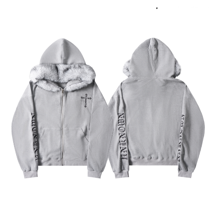 3-6-5.shop Faux Fur Trim Zip-Up Hoodie