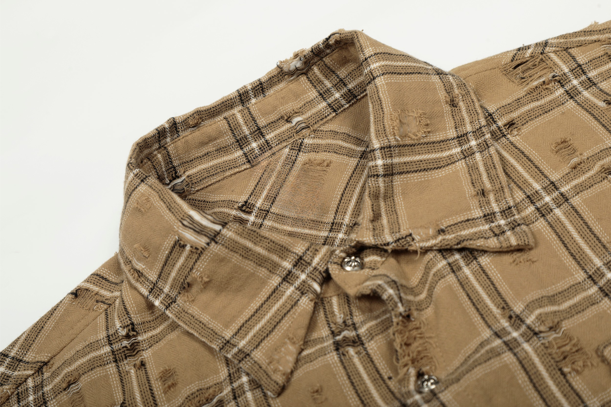 3-6-5.shop Distressed Plaid Shirt Jacket