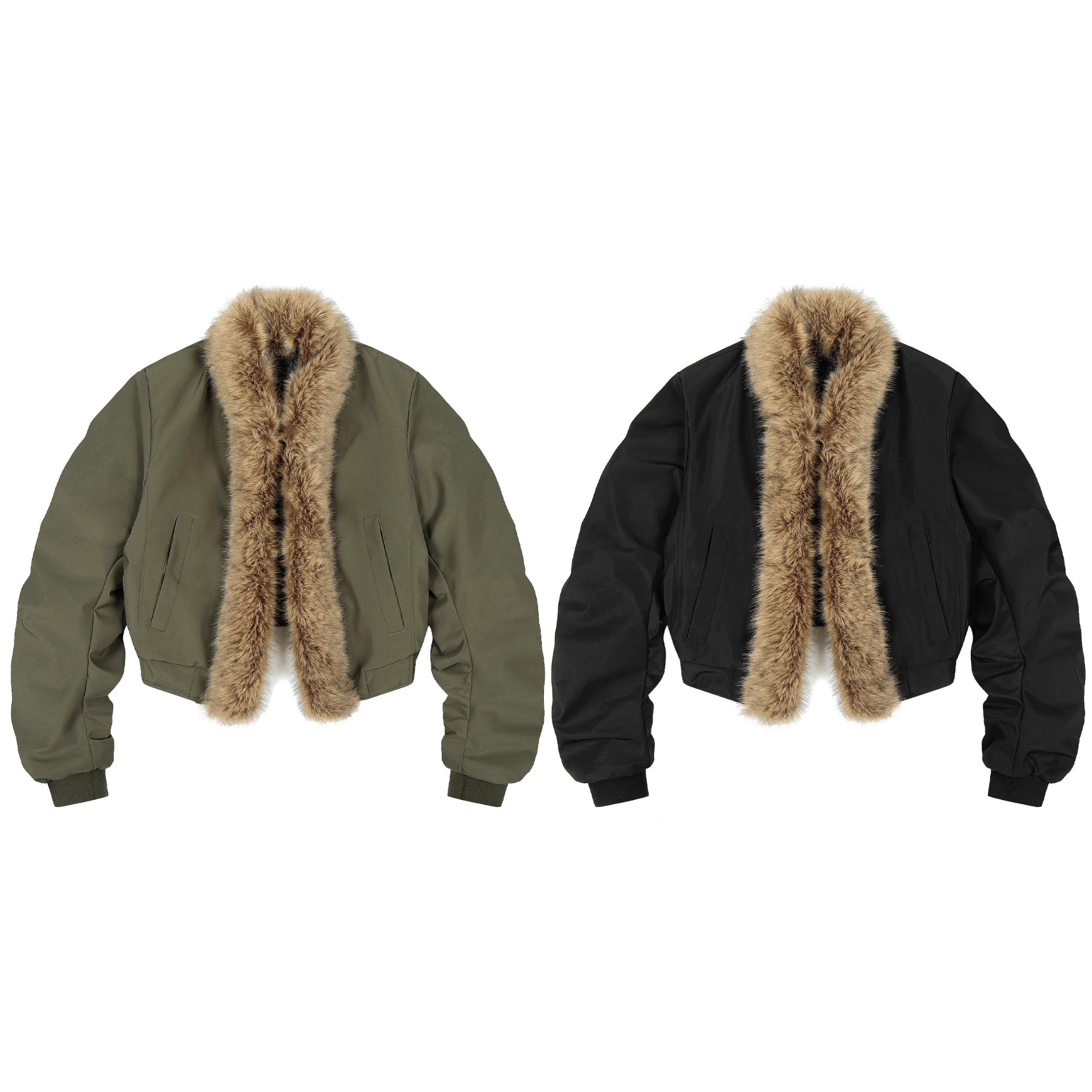 3-6-5.shop Detachable Faux Fur Scarf Bomber Jacket