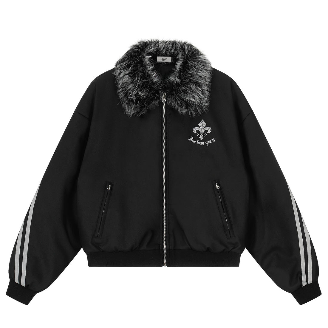 3-6-5.shop Faux Fur Collar PU Embroidered Bomber Jacket
