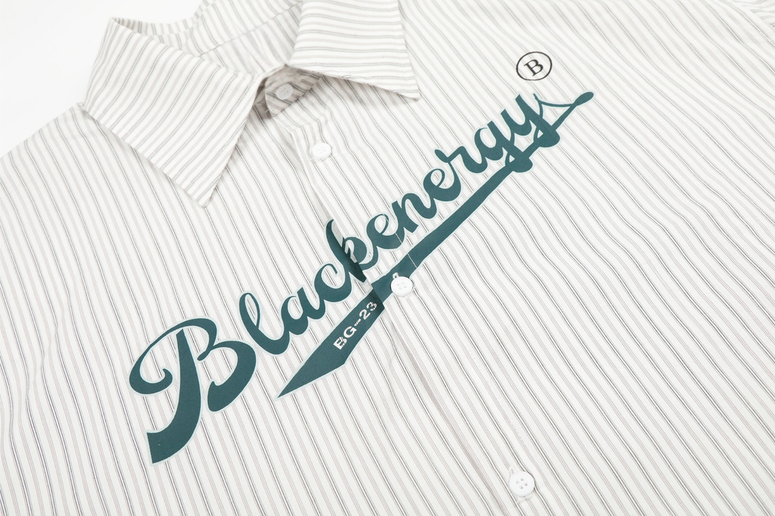 3-6-5.shop Striped Logo Button-Up Shirt