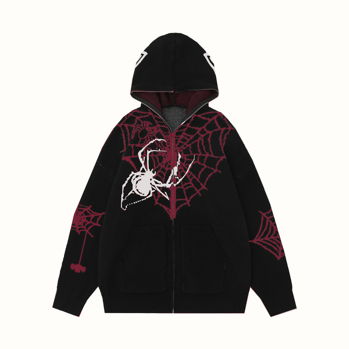 3-6-5.shop Spider Web Knit Zip Hoodie