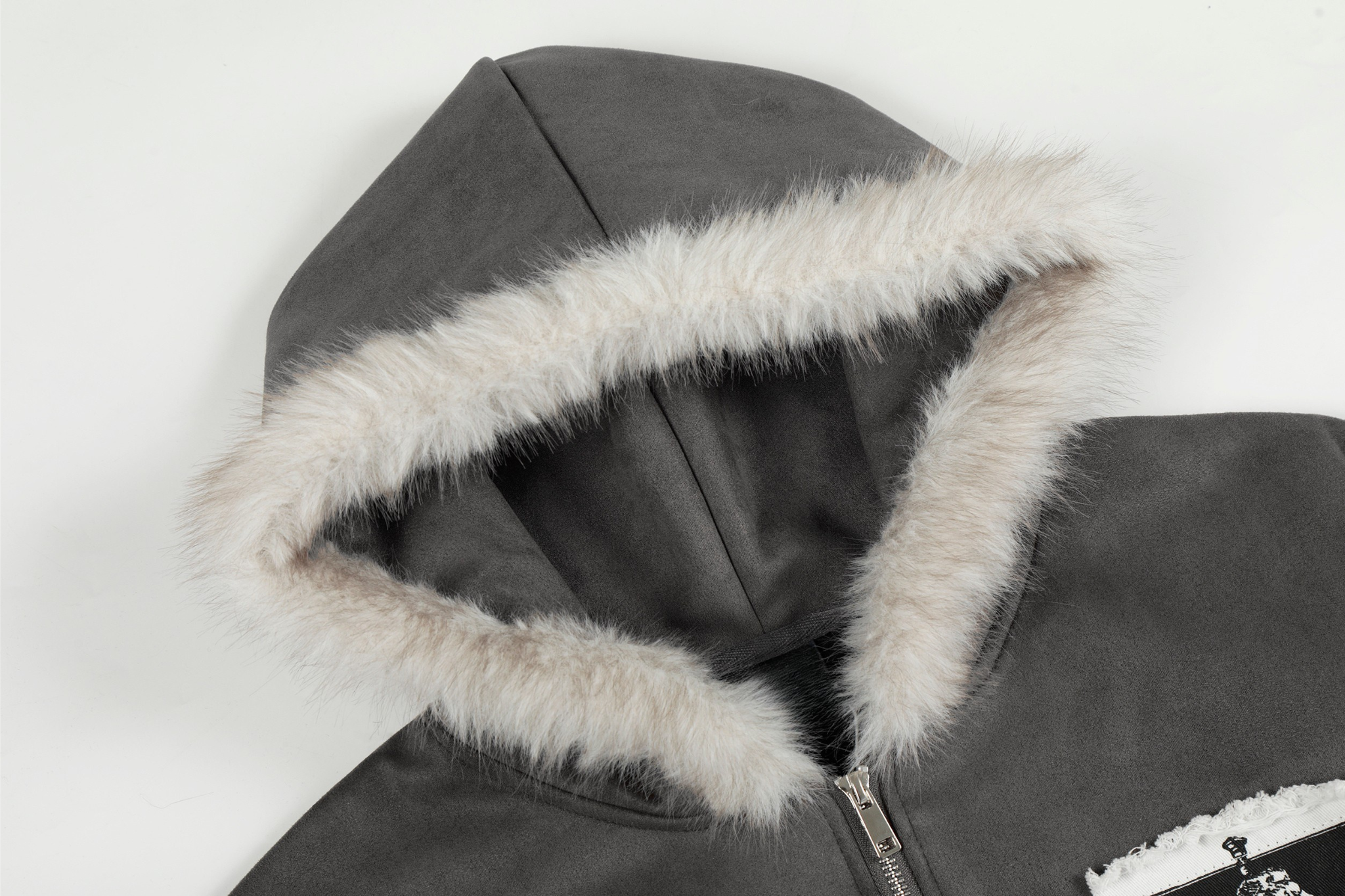 3-6-5.shop Graphic Faux-Fur Hooded Zip Jacket