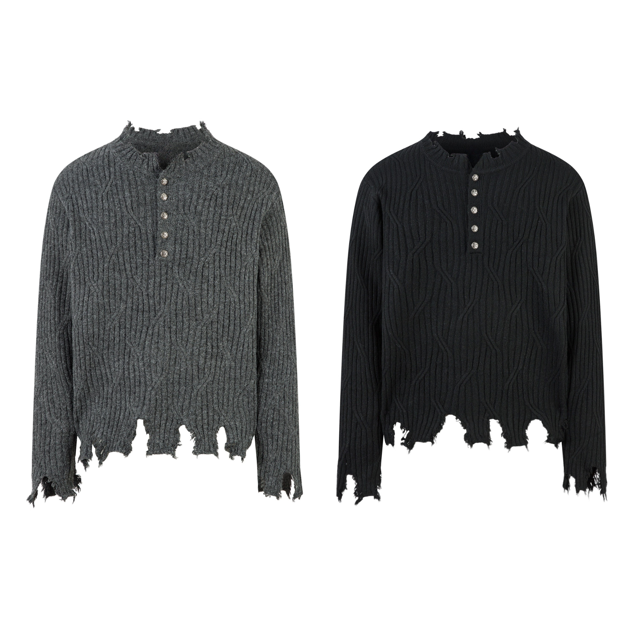 3-6-5.shop Distressed Ribbed Henley Knit