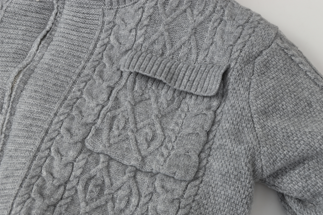3-6-5.shop Fleece-Lined Cable Knit Jacket