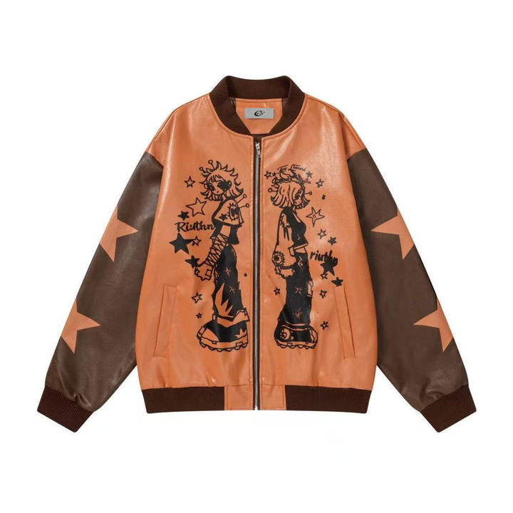 3-6-5.shop Graphic PU Varsity Jacket