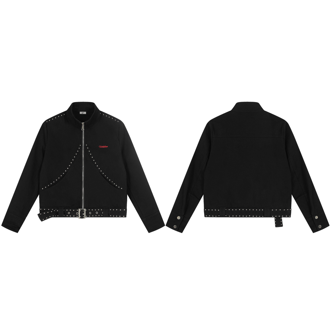 3-6-5.shop Rivet-Belted Cropped Rider Jacket