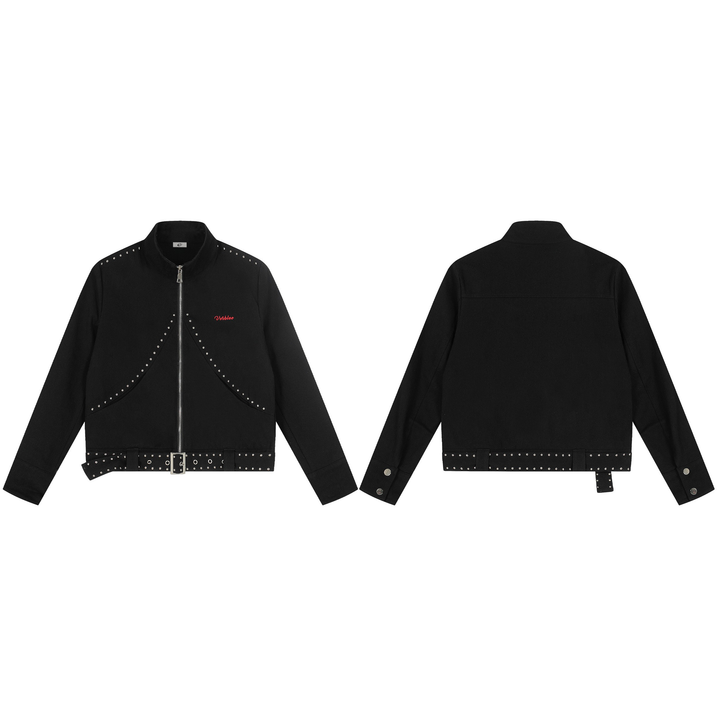 3-6-5.shop Rivet-Belted Cropped Rider Jacket