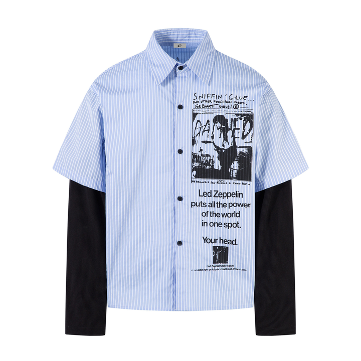 3-6-5.shop Punk Print Layered Stripe Shirt