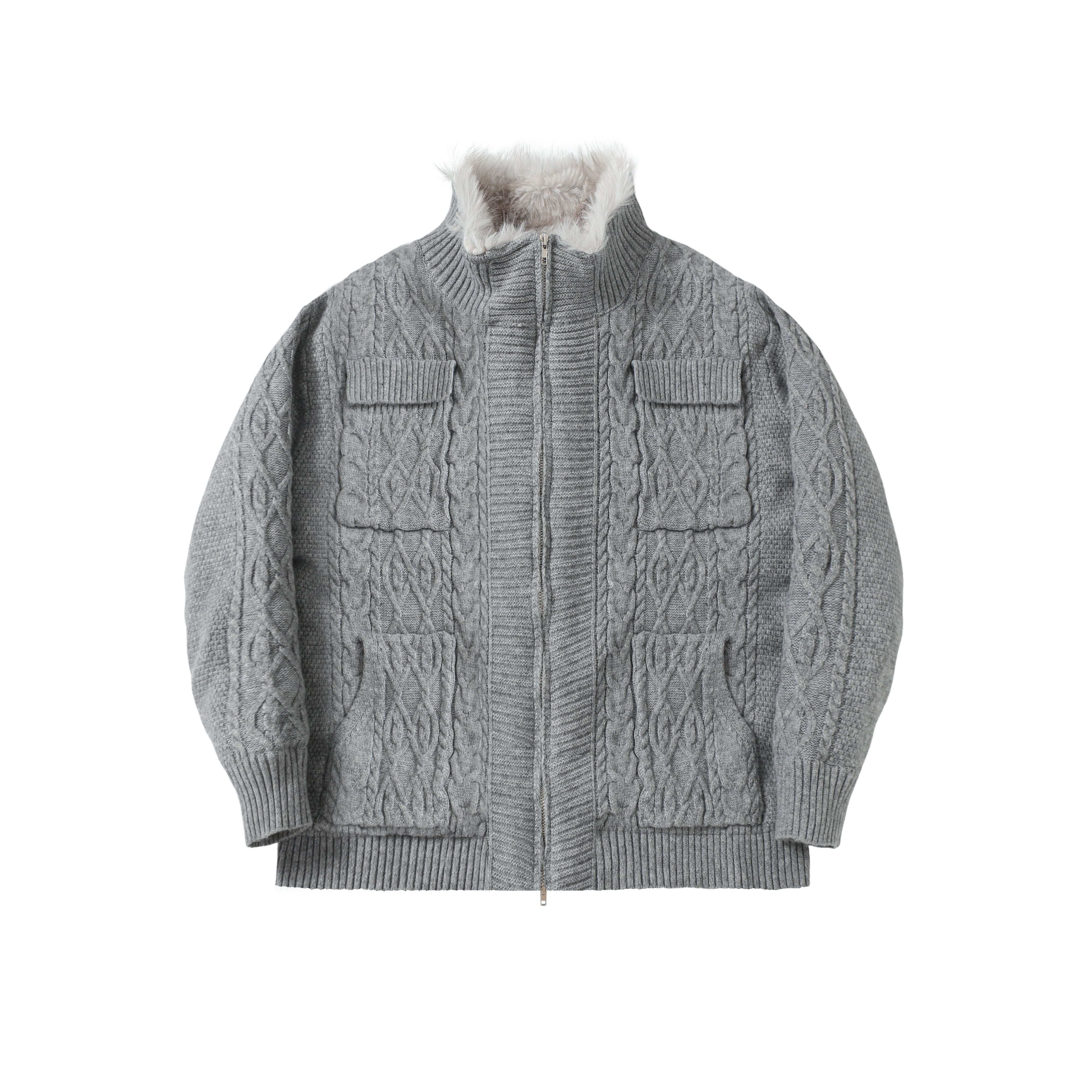 3-6-5.shop Fleece-Lined Cable Knit Jacket