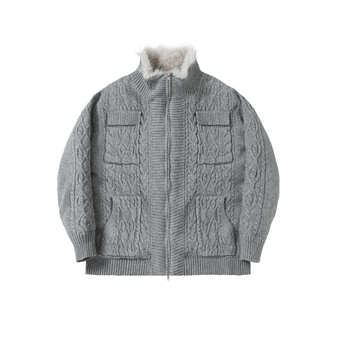 3-6-5.shop Fleece-Lined Cable Knit Jacket