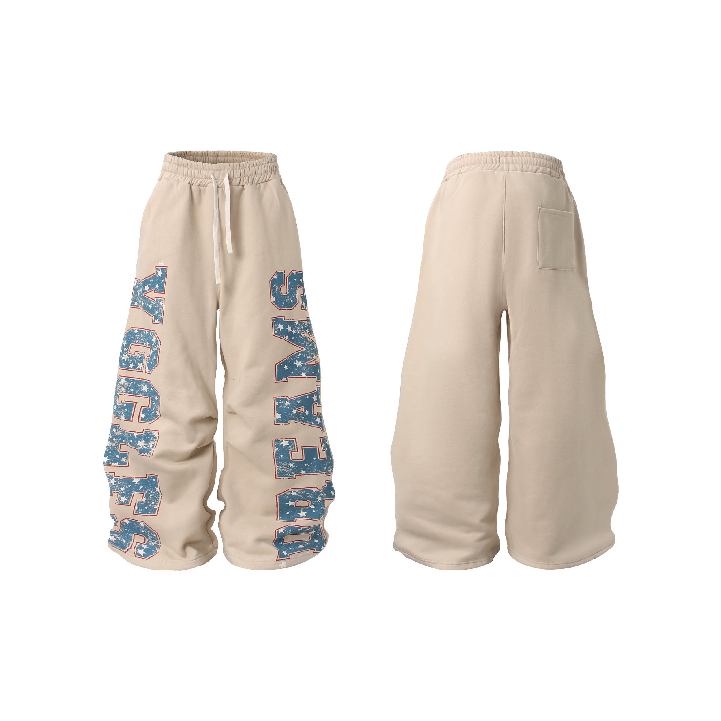 3-6-5.shop Fleece-Lined Retro Letter Wide-Leg Sweatpants