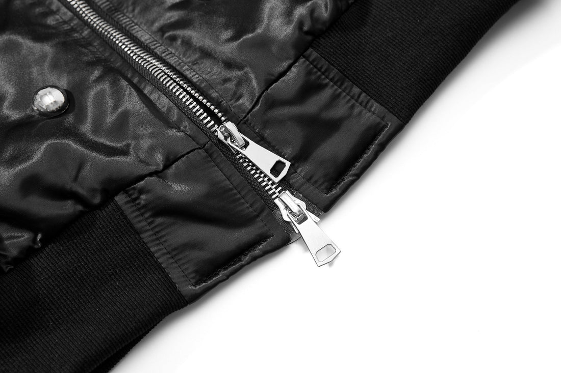 3-6-5.shop Faux Fur Collar Glossy Bomber Jacket