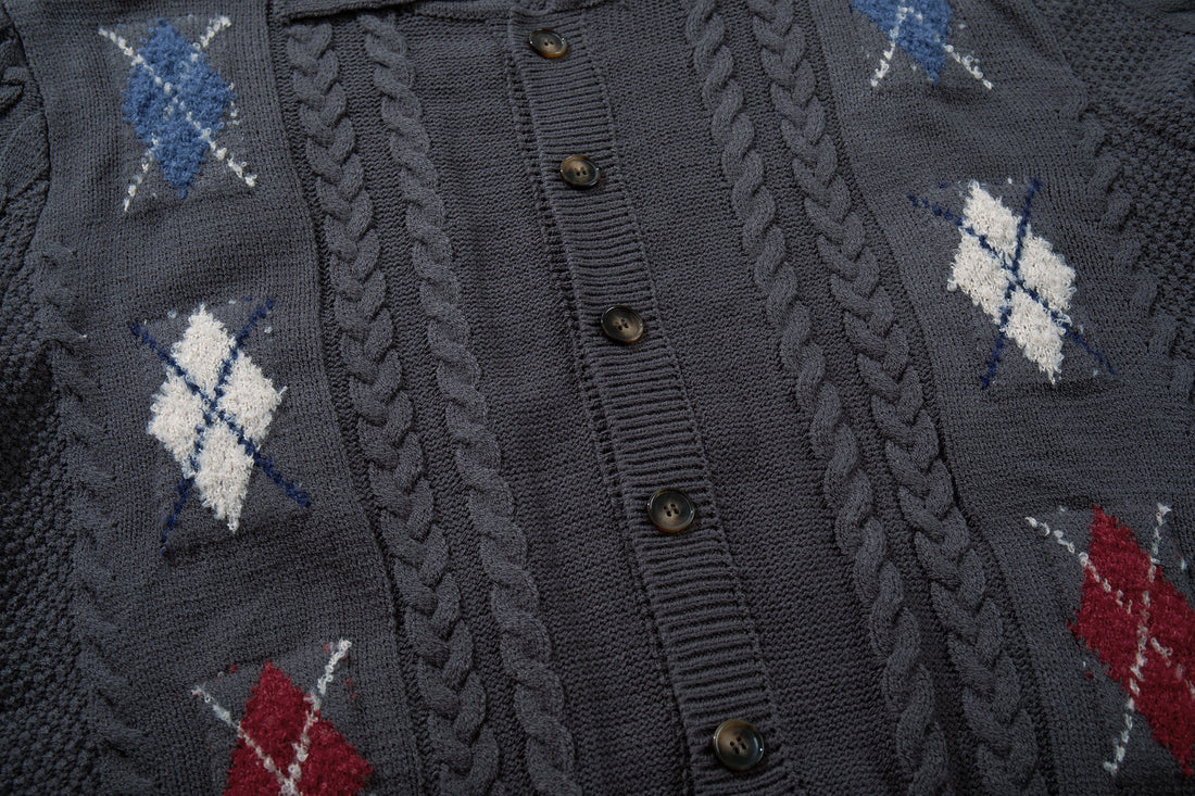 3-6-5.shop Argyle Cable Knit Cardigan