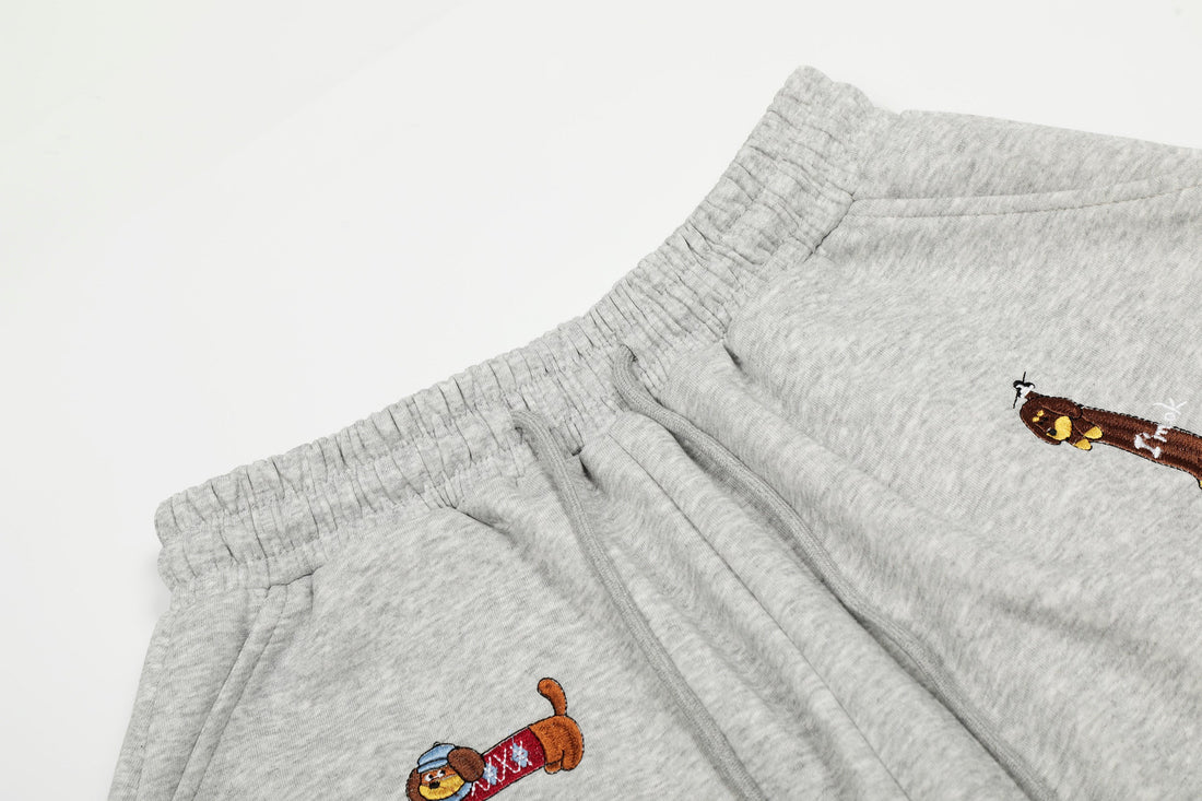 3-6-5.shop Embroidered Dog Motif Sweatpants