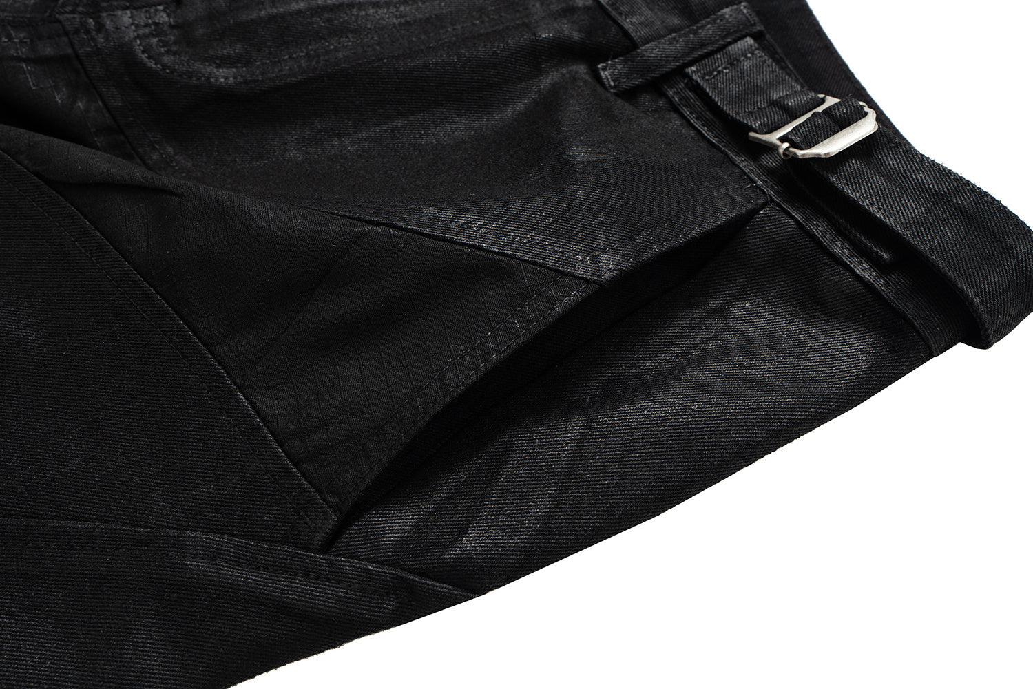 3-6-5.shop Curved-Stitch Leather Denim Pants