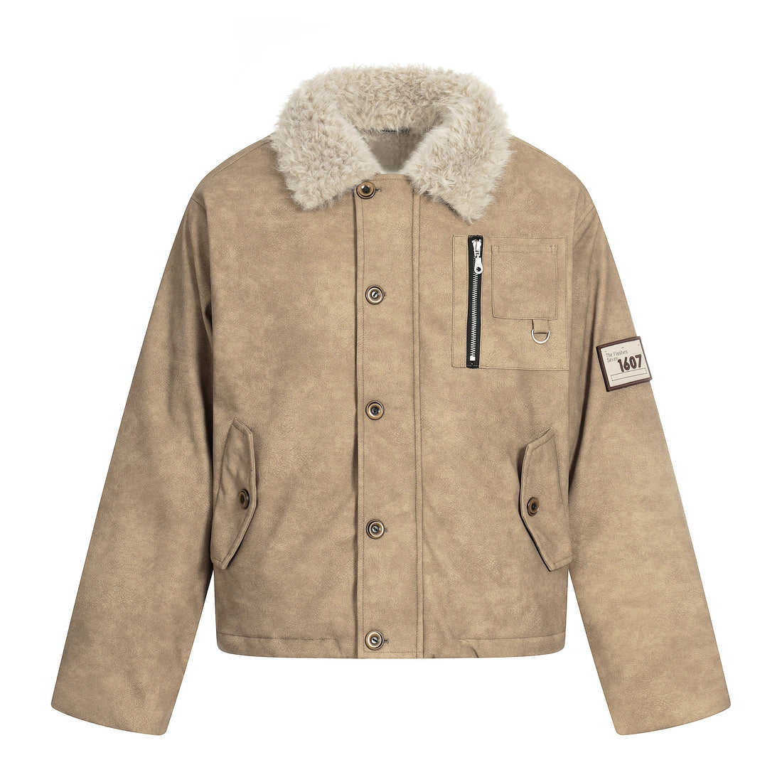 3-6-5.shop Faux Shearling Collar PU Jacket
