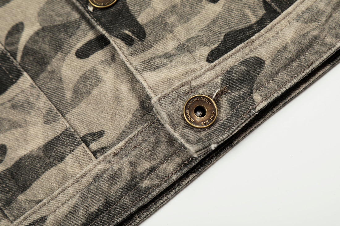 3-6-5.shop Camo Badge Denim Jacket