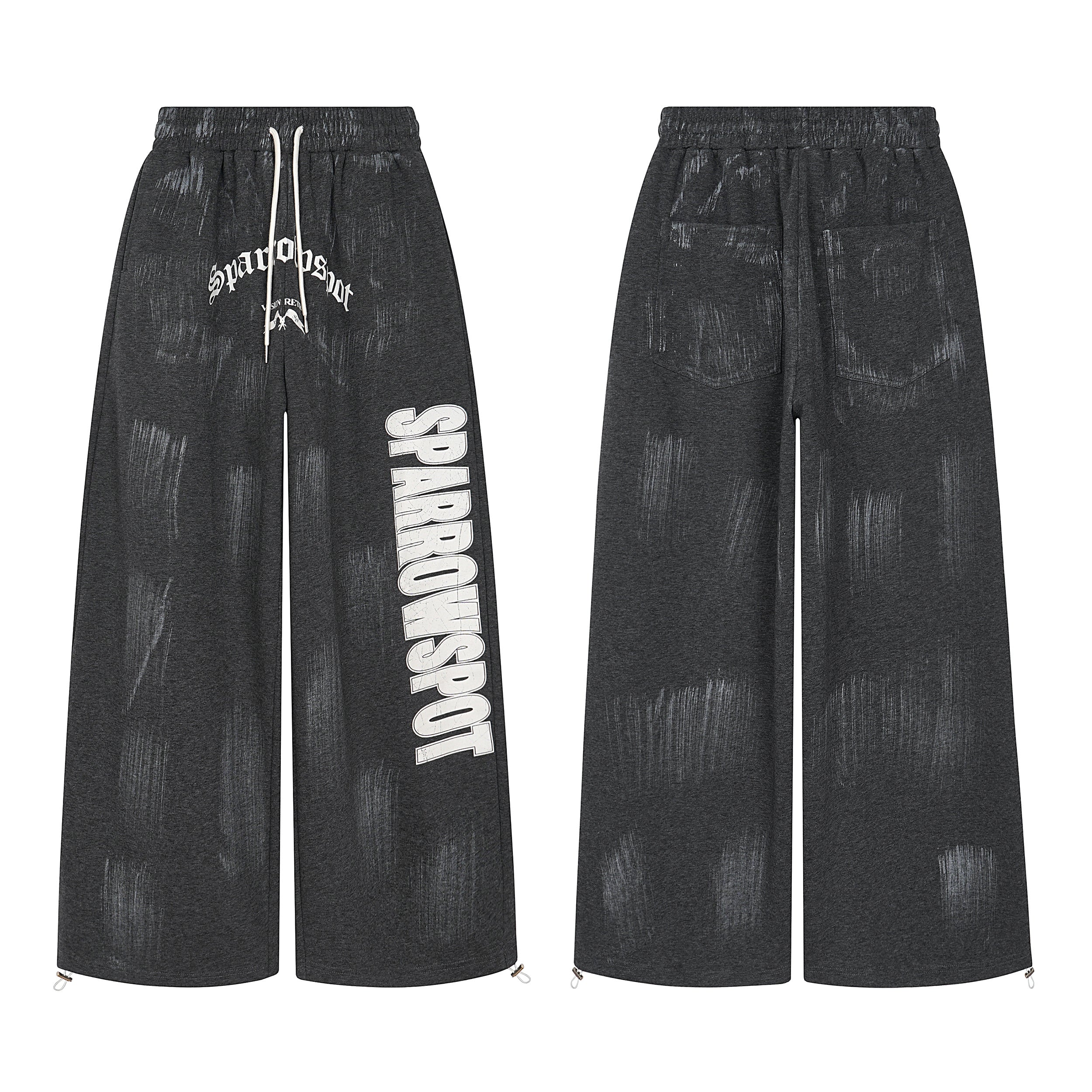 3-6-5.shop Distressed Print Wide-Leg Sweatpants