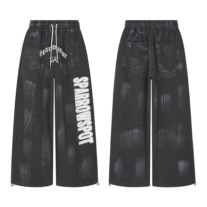 3-6-5.shop Distressed Print Wide-Leg Sweatpants