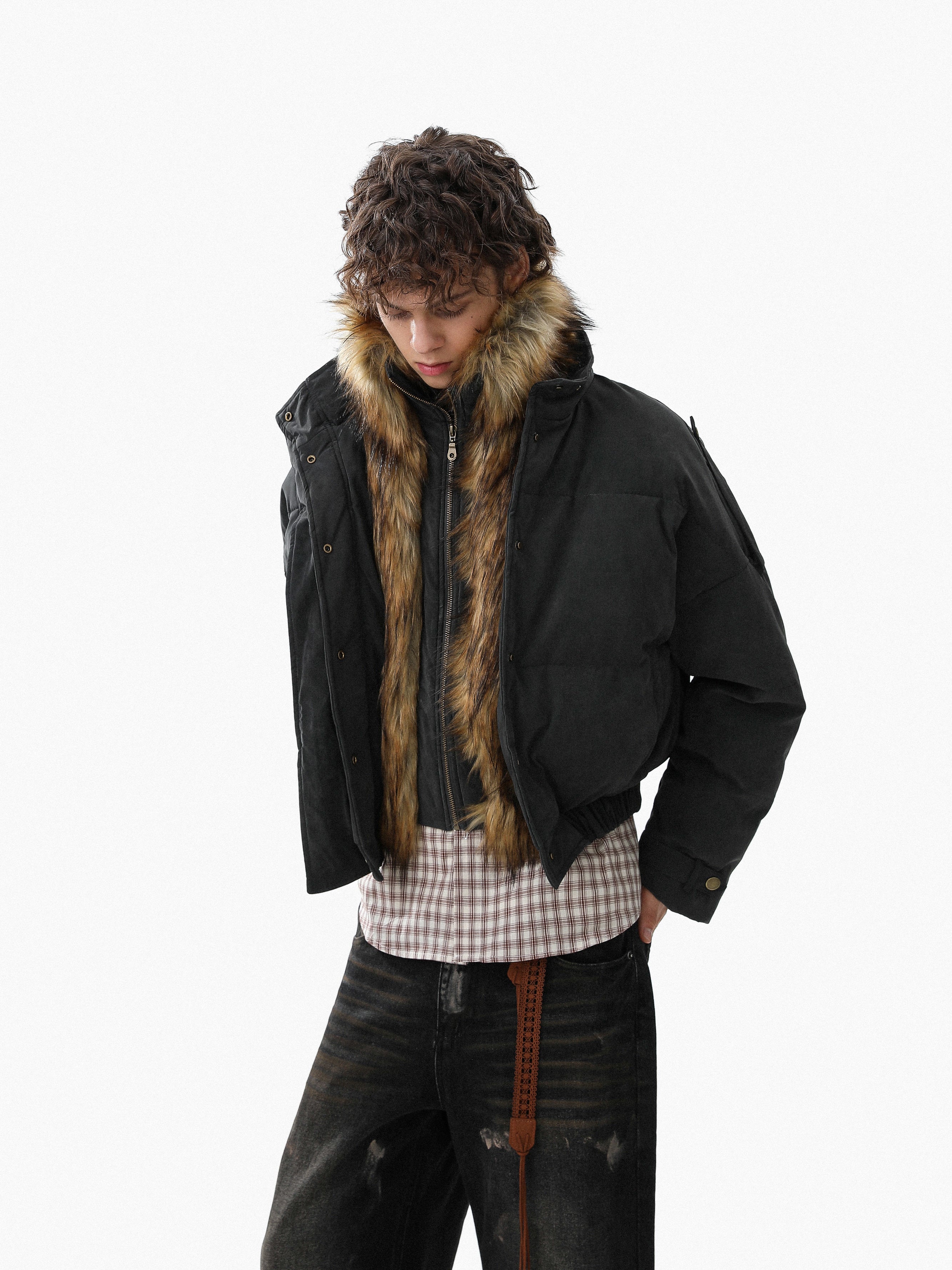 3-6-5.shop Detachable Faux Fur PU Puffer Jacket