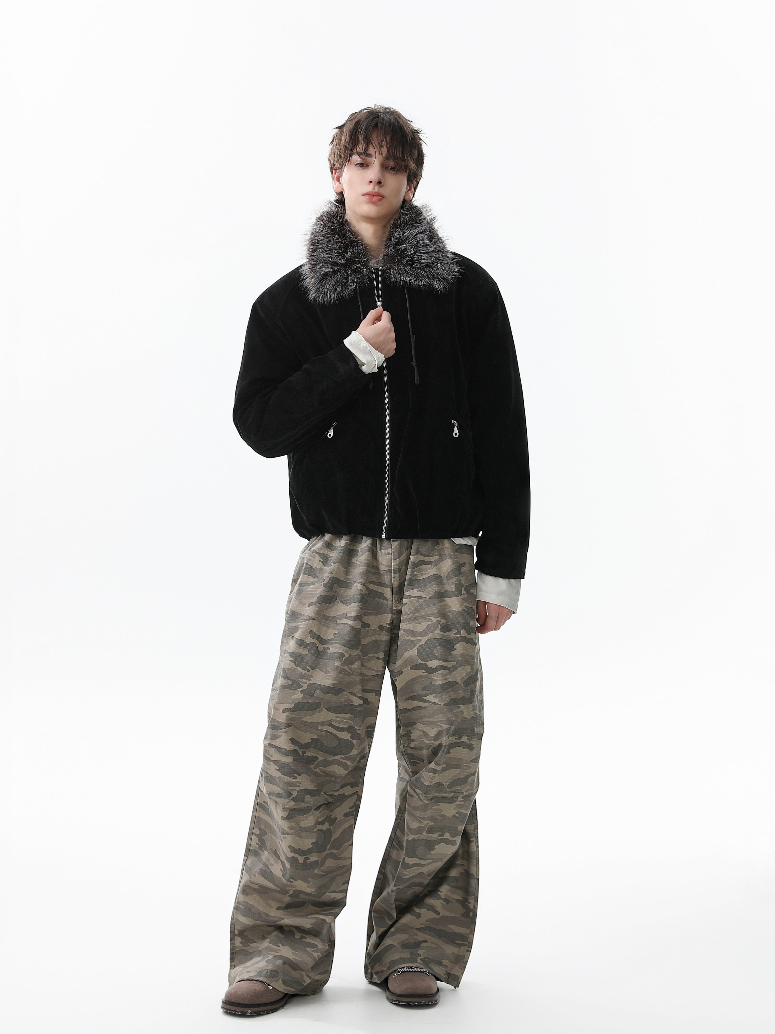3-6-5.shop Faux Fur Collar Velvet Jacket
