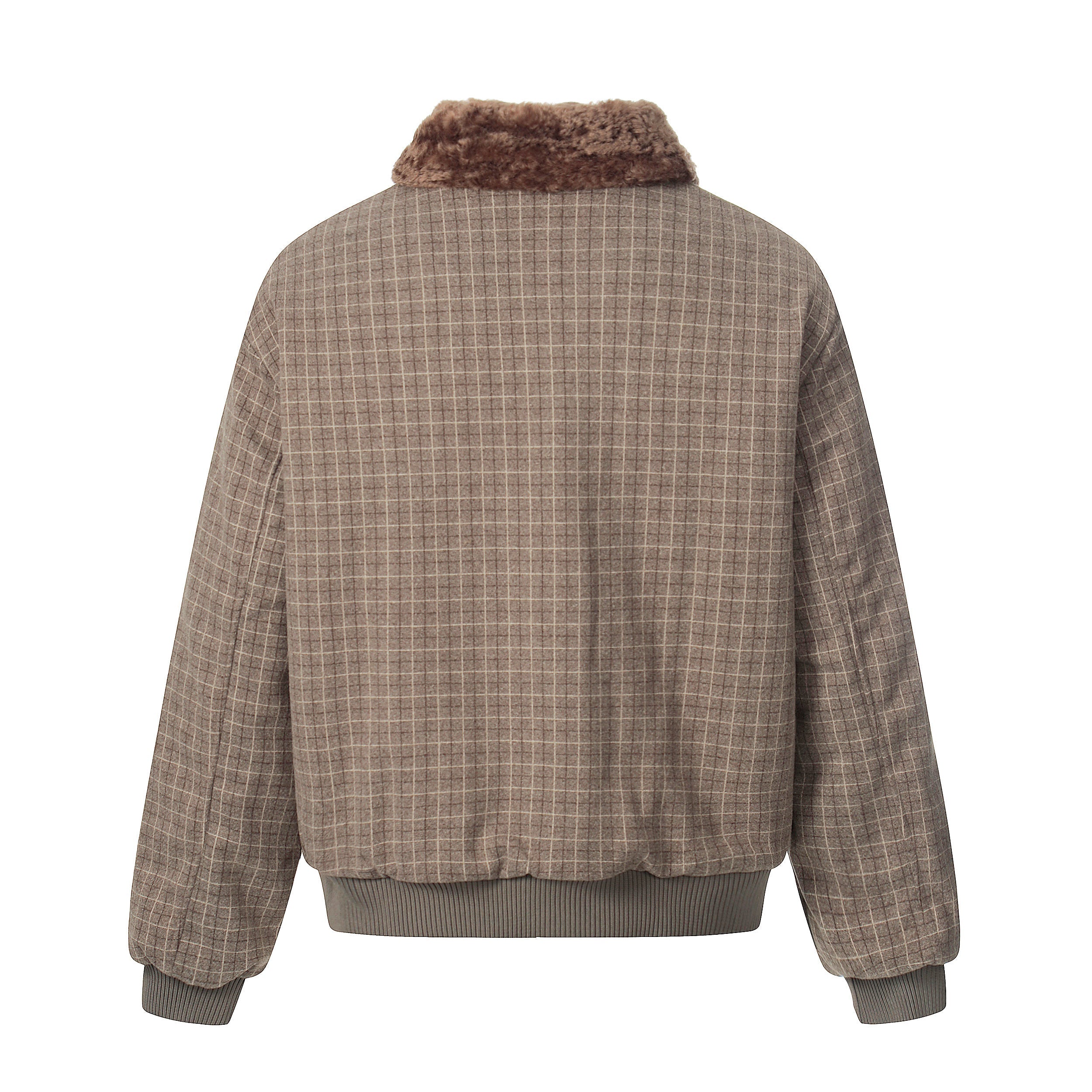 3-6-5.shop Check Pattern Faux Fur Collar Jacket