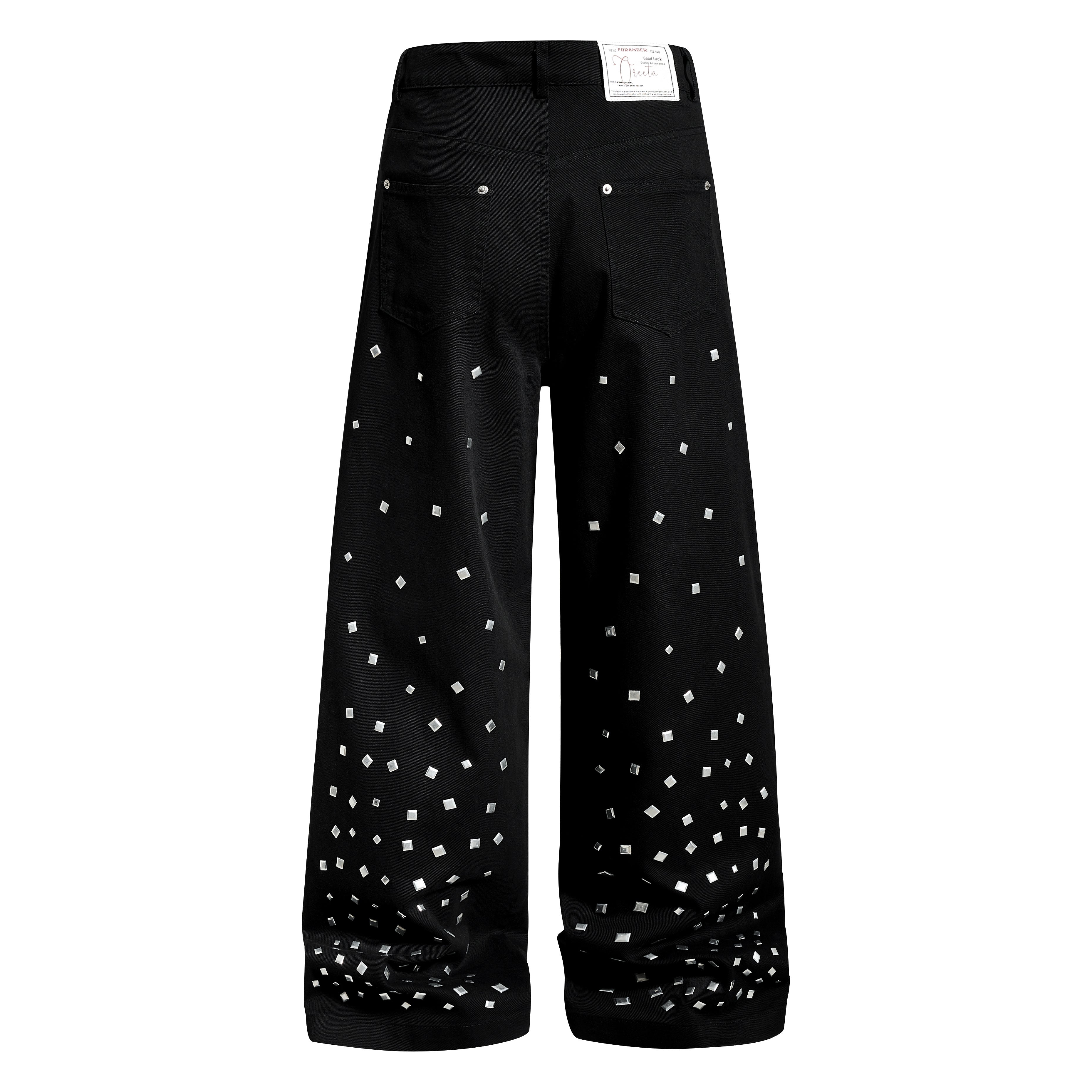 3-6-5.shop Stud Detail Wide-Leg Pants
