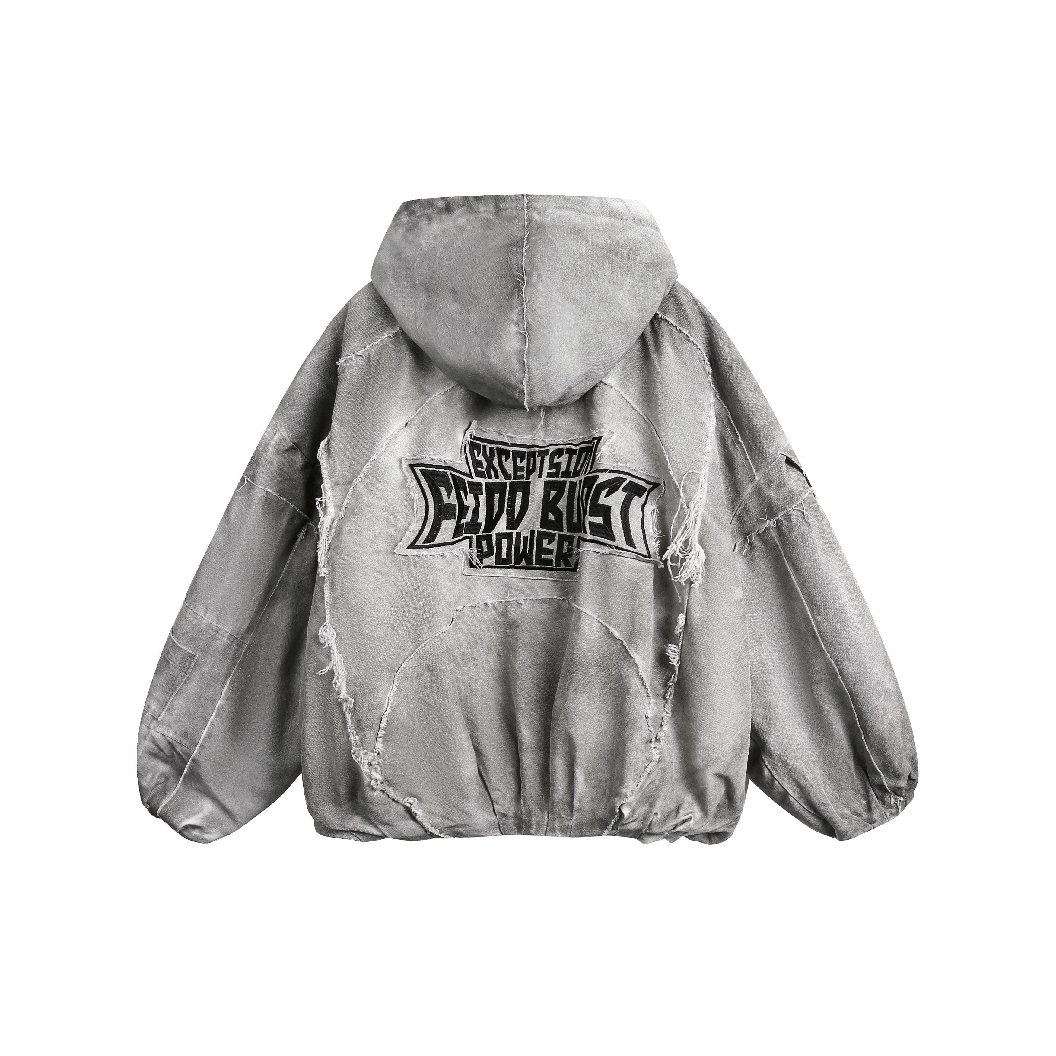 3-6-5.shop Distressed Patchwork Hoodie Jacket