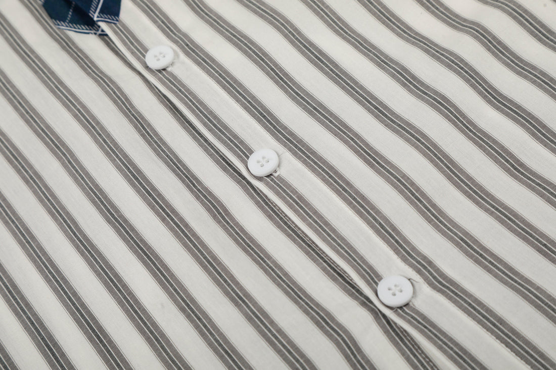 3-6-5.shop Striped Tie-Detail Button-Up Shirt