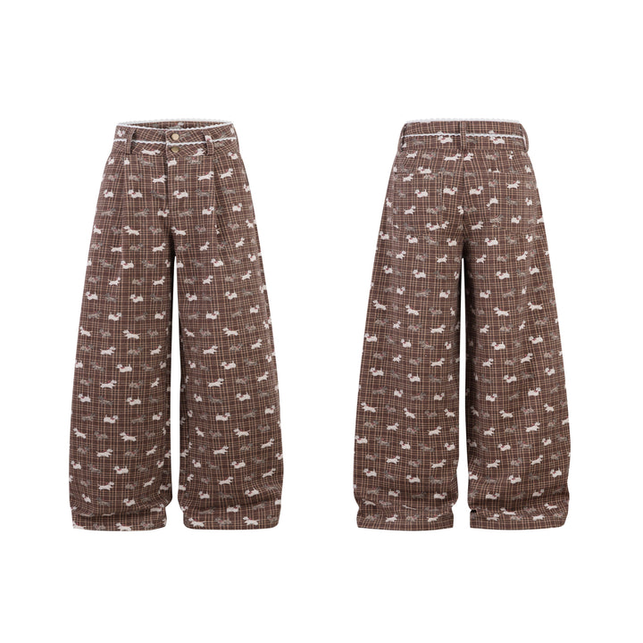 3-6-5.shop Retro Dog Print Plaid Pants