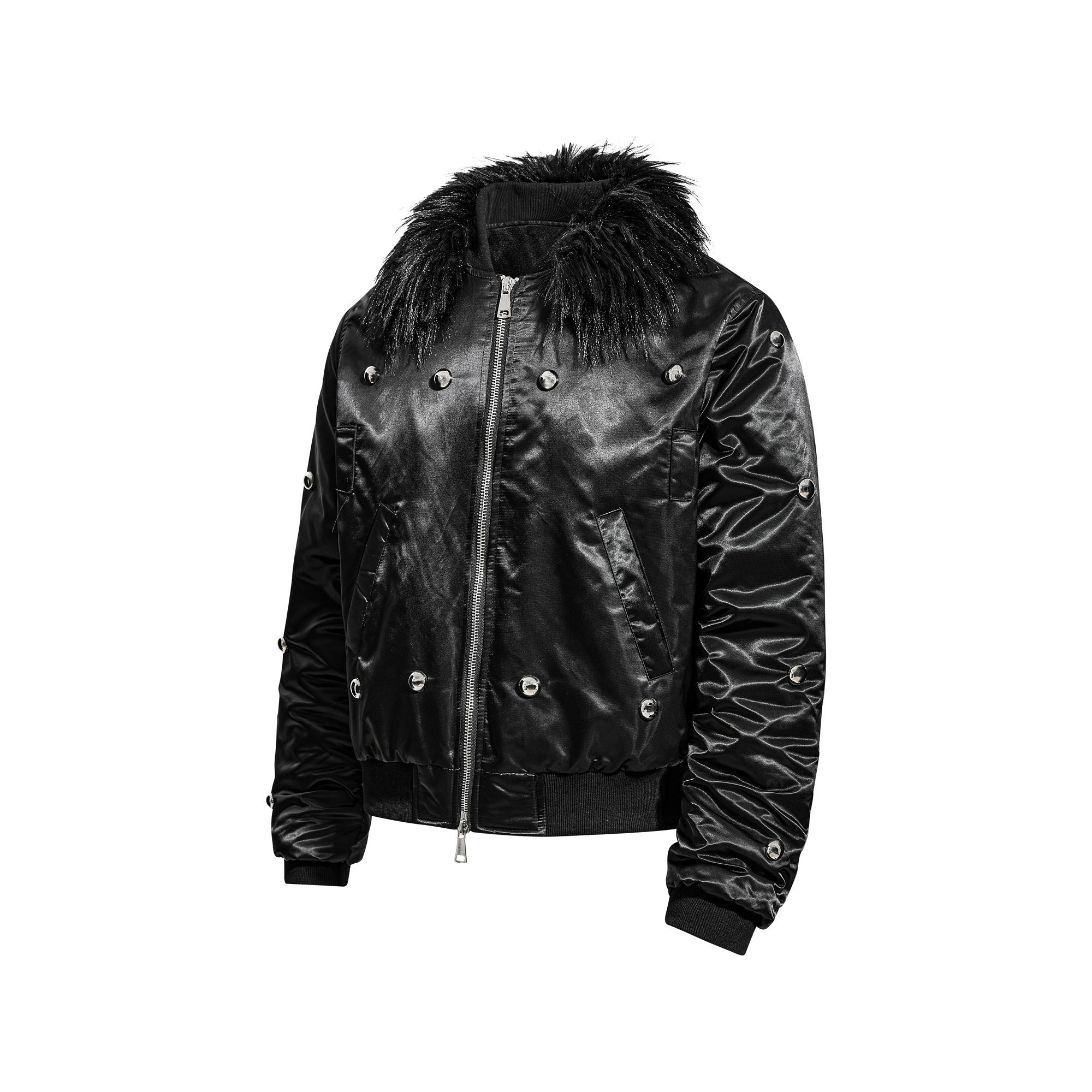 3-6-5.shop Faux Fur Collar Glossy Bomber Jacket
