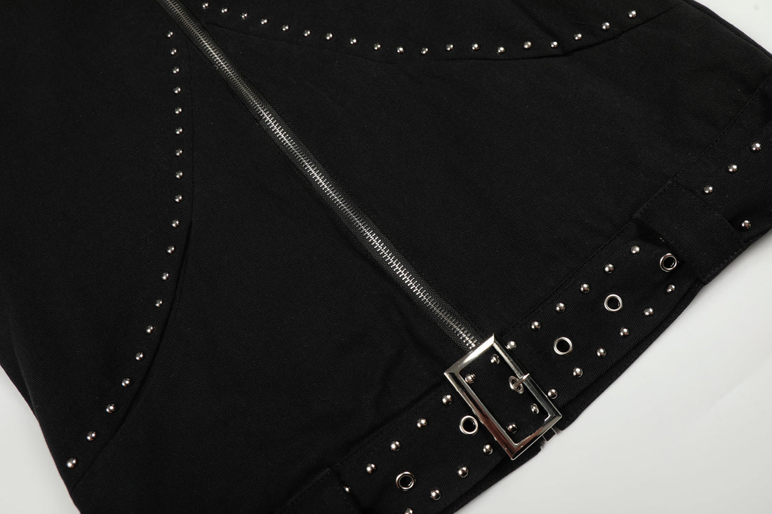 3-6-5.shop Rivet-Belted Cropped Rider Jacket