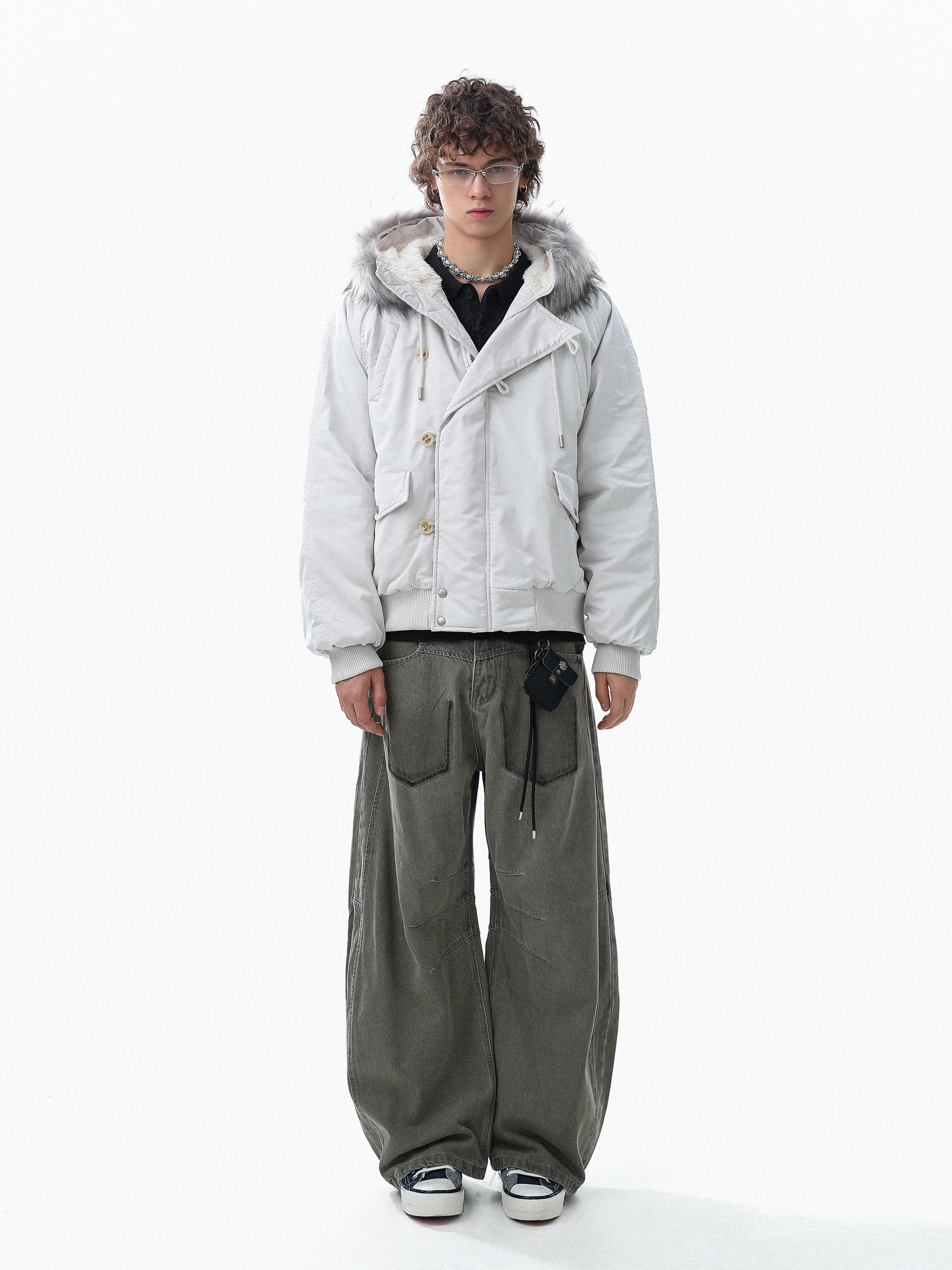 3-6-5.shop Faux Fur Trim Padded Bomber Jacket