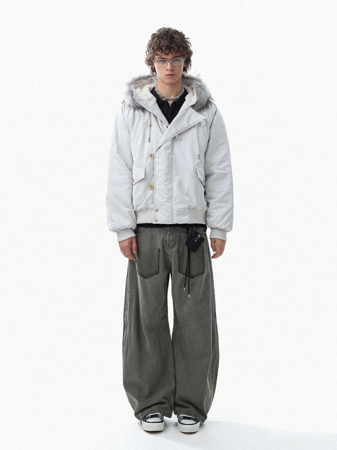 3-6-5.shop Faux Fur Trim Padded Bomber Jacket
