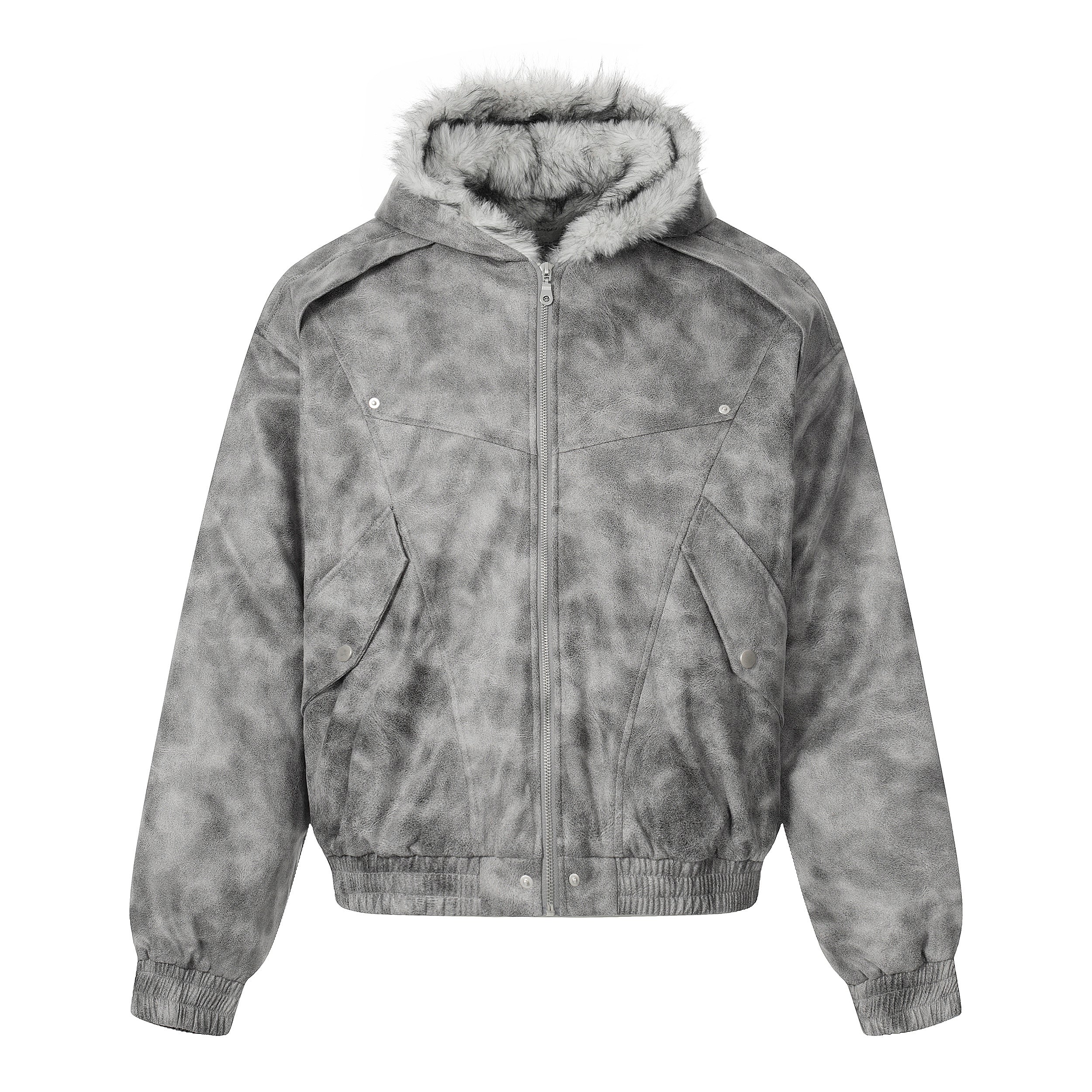3-6-5.shop Washed Faux-Fur Hooded Jacket
