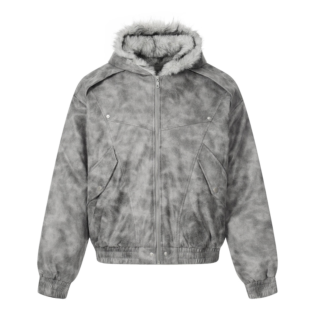 3-6-5.shop Washed Faux-Fur Hooded Jacket