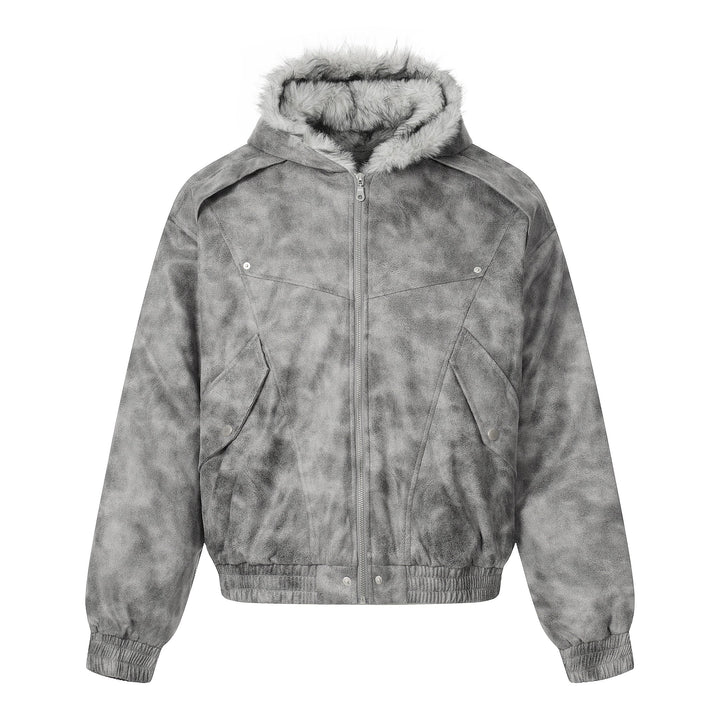 3-6-5.shop Washed Faux-Fur Hooded Jacket