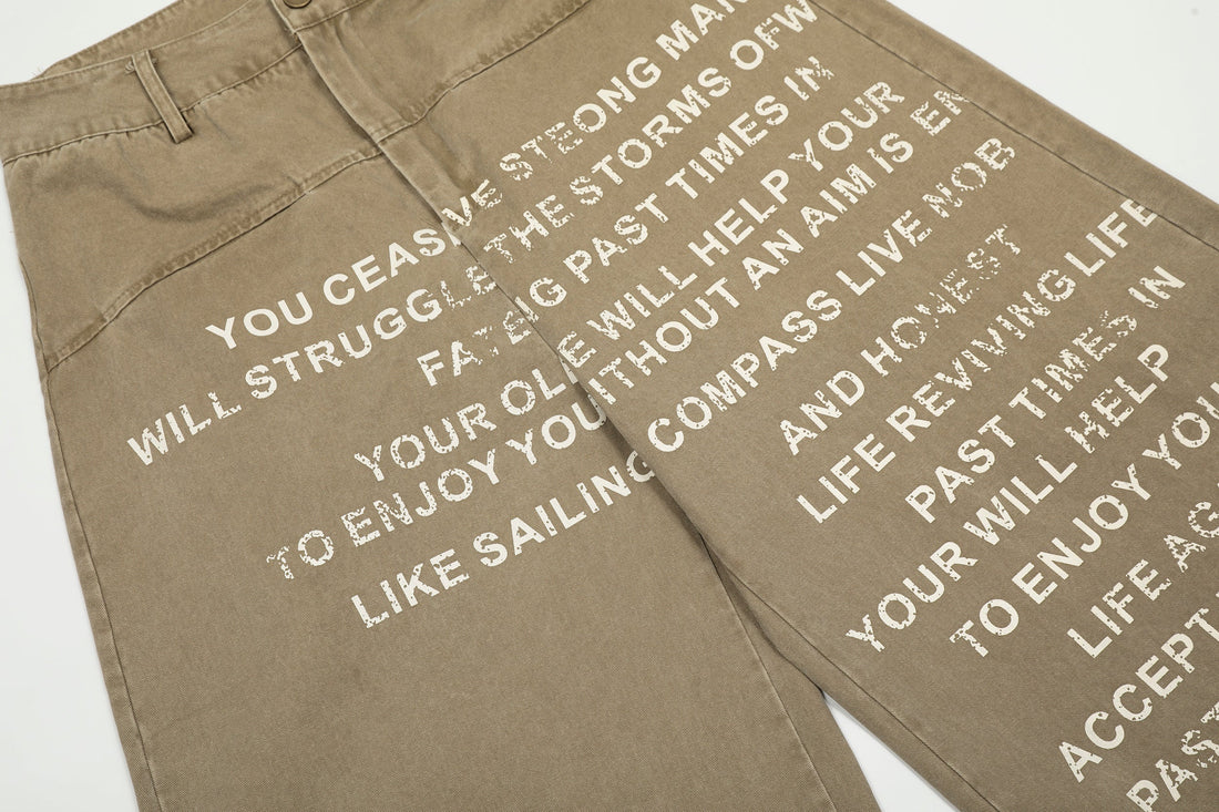 3-6-5.shop Text-Print Vintage Wide-Leg Pants