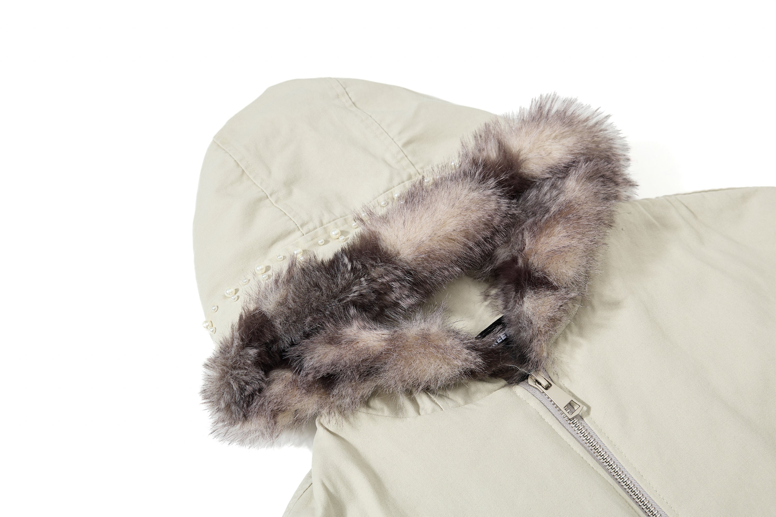 3-6-5.shop Studded Fur-Trim Hooded Jacket