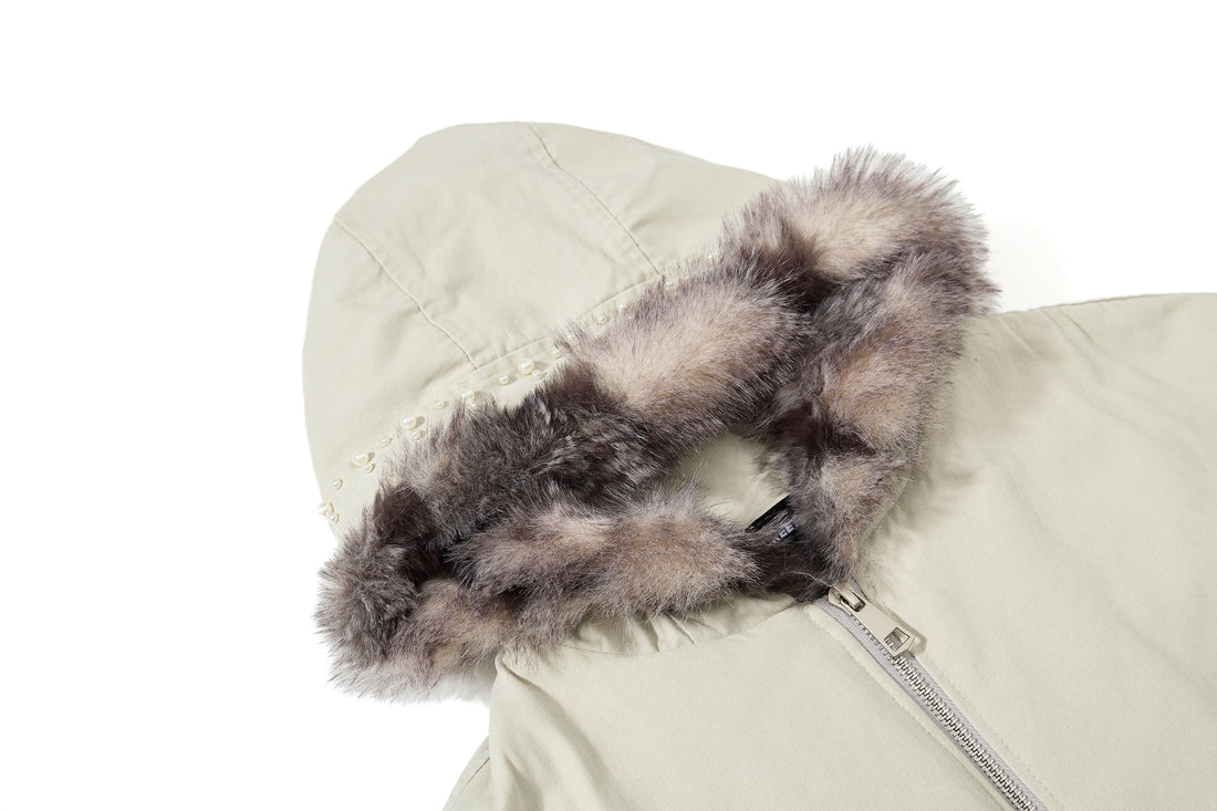 3-6-5.shop Studded Fur-Trim Hooded Jacket