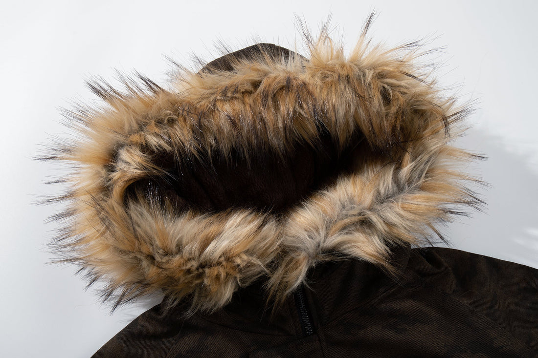 3-6-5.shop Camo Fur Hood Bomber Jacket