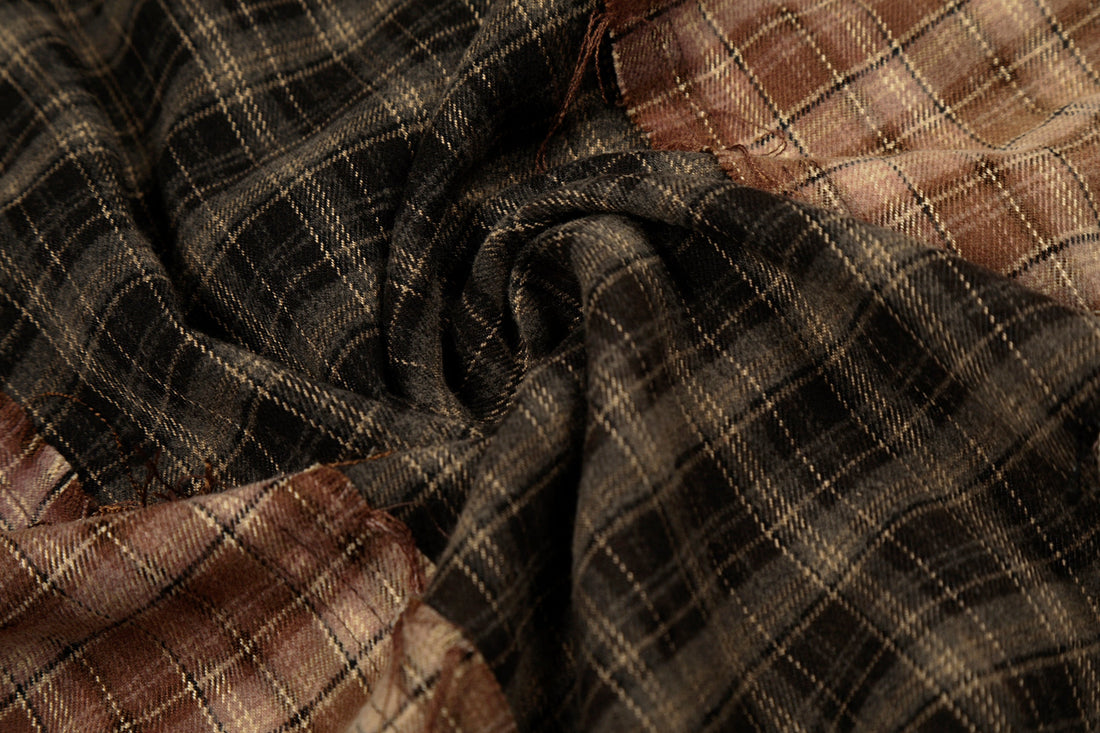 3-6-5.shop Patchwork Distressed Plaid Button-Up Shirt