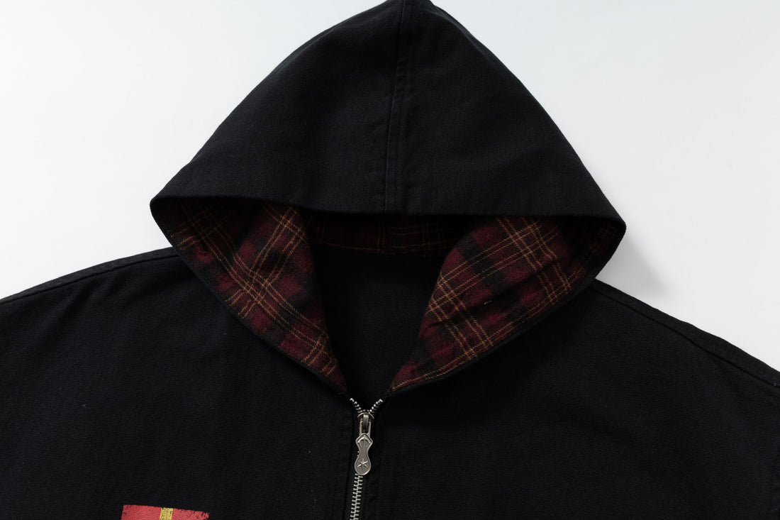3-6-5.shop Plaid-Lined Zip Hoodie