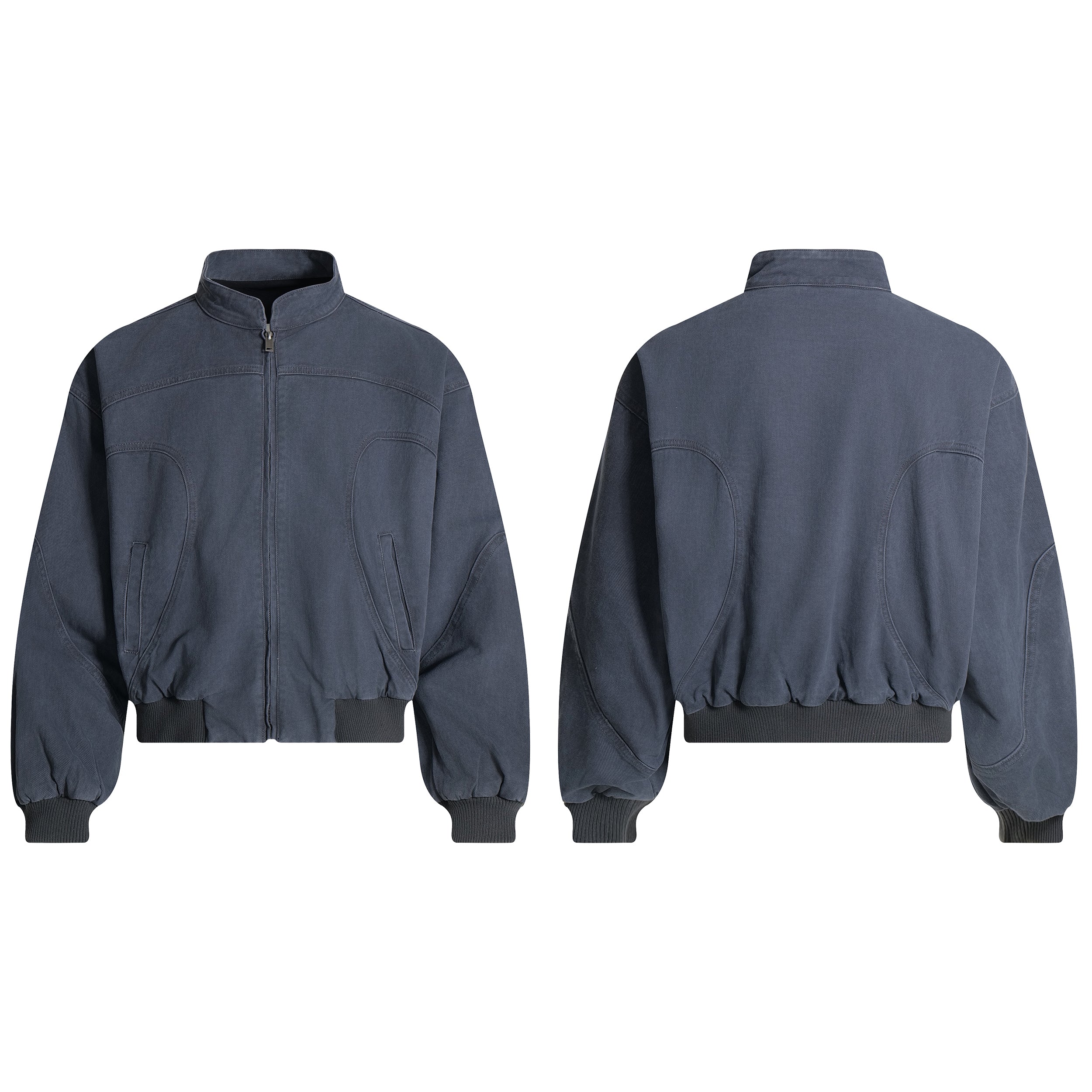 3-6-5.shop Washed Curved-Panel Bomber Jacket
